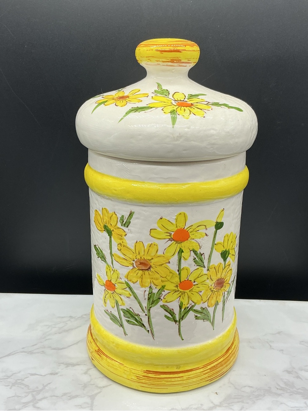 Ceramic Yellow Daisy Kitchen Storage Canister - Vintage Sears